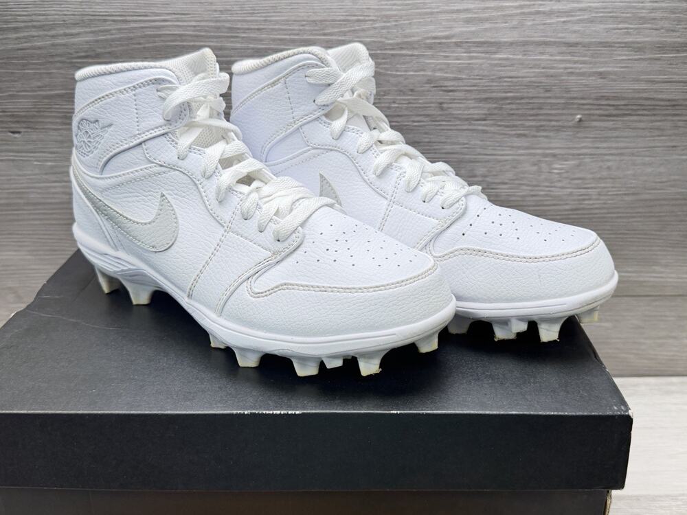 Nike Air Jordan 1 Retro Mid TD Football Cleats White Grey Fog FJ6805-101 Men 7.5